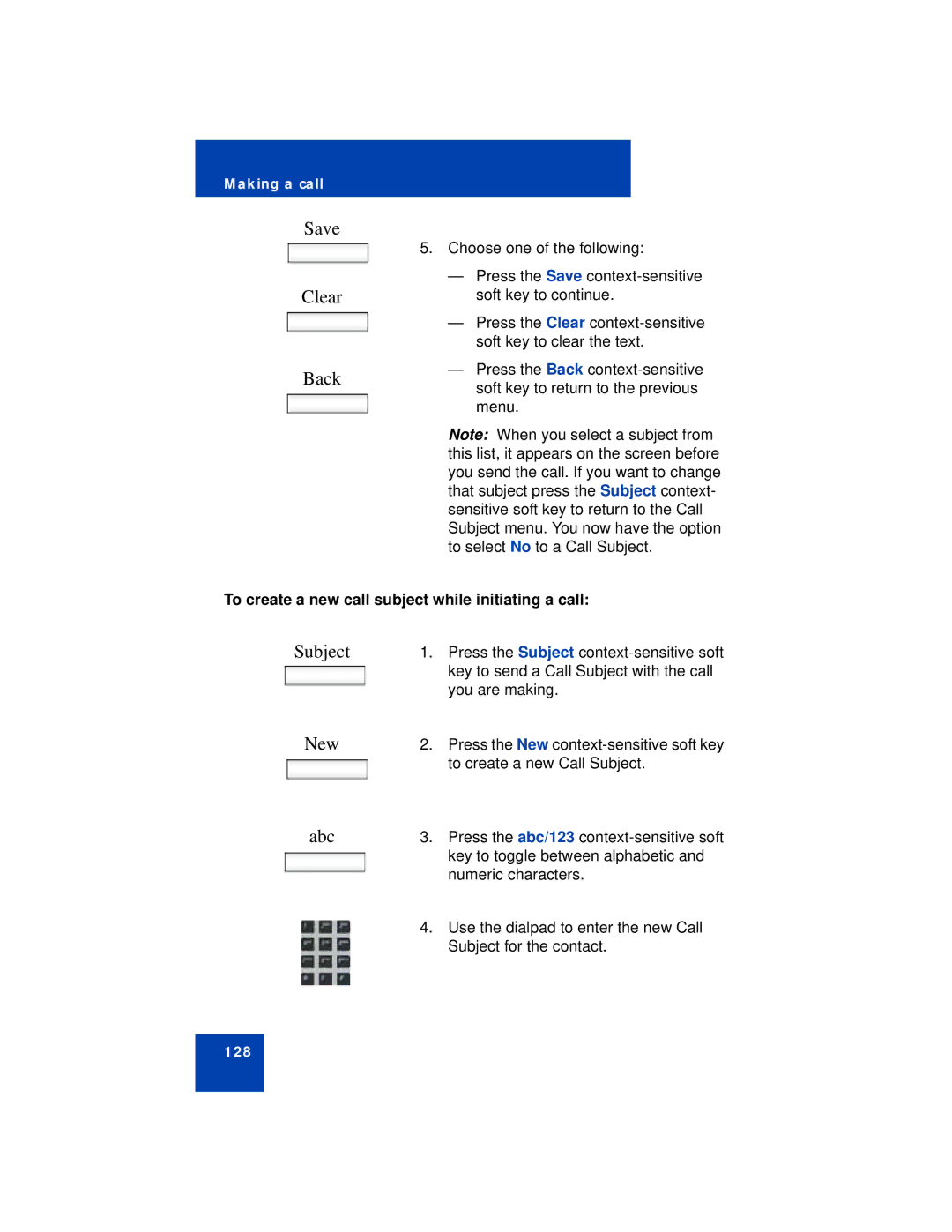 Avaya NN43112-101 manual Save, Clear, Subject, To create a new call subject while initiating a call 