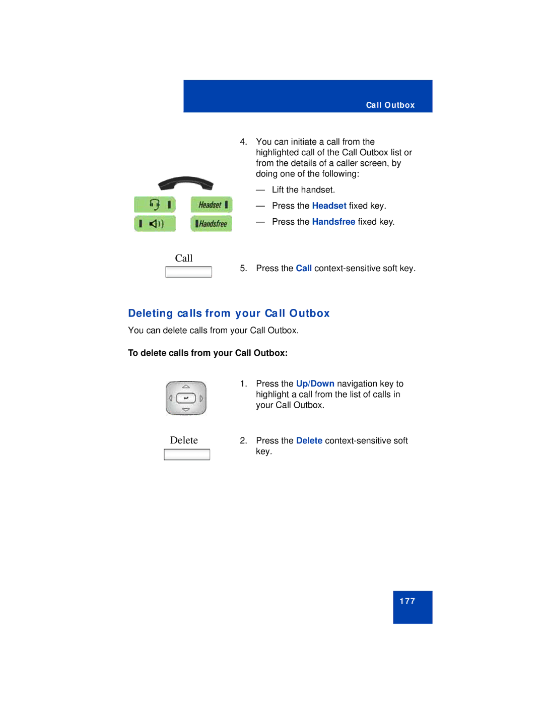 Avaya NN43112-101 manual Deleting calls from your Call Outbox, To delete calls from your Call Outbox 