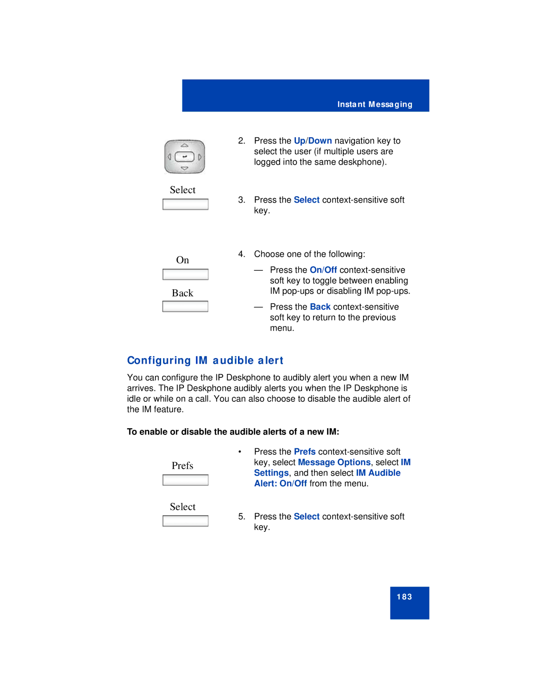 Avaya NN43112-101 manual Configuring IM audible alert, To enable or disable the audible alerts of a new IM 