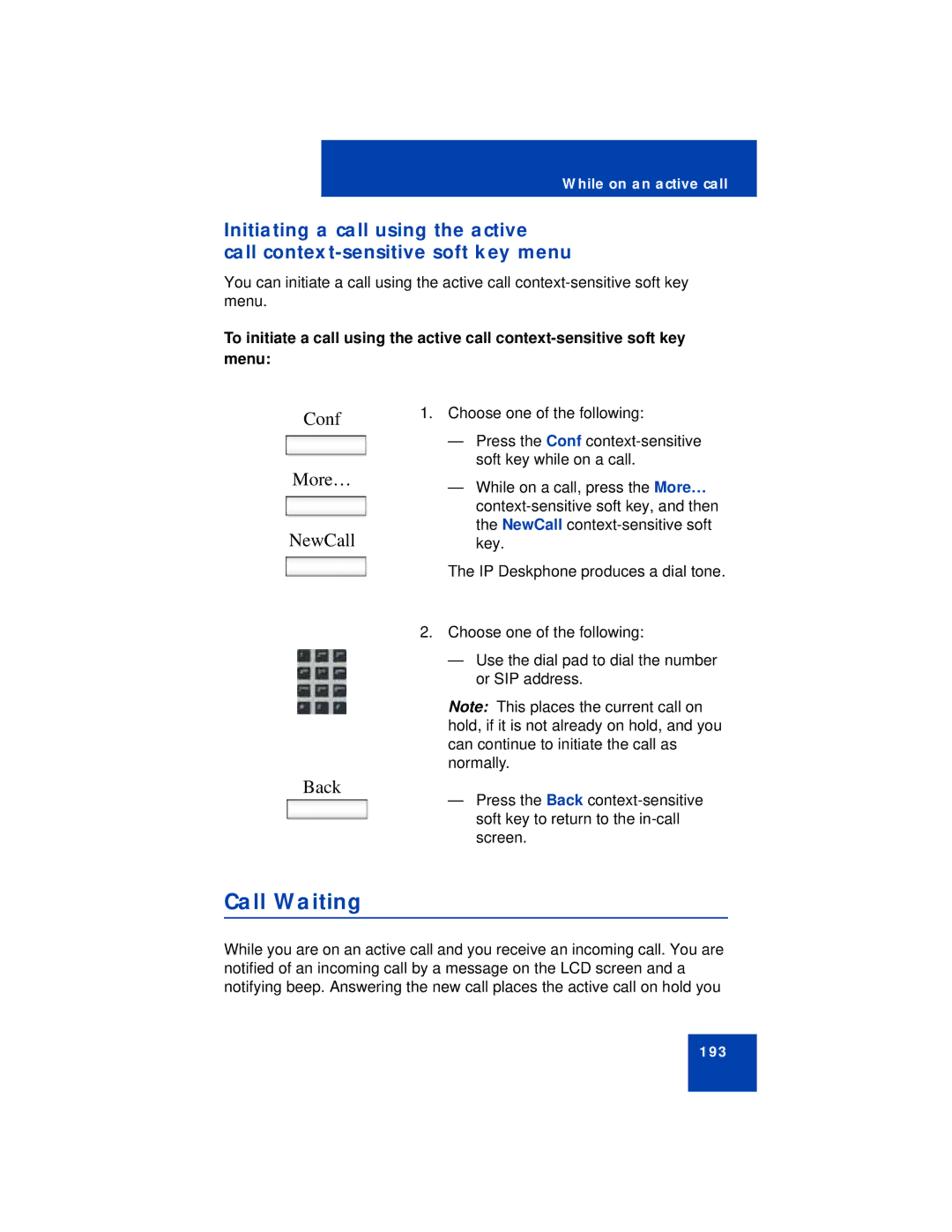 Avaya NN43112-101 manual Call Waiting, More… NewCall 