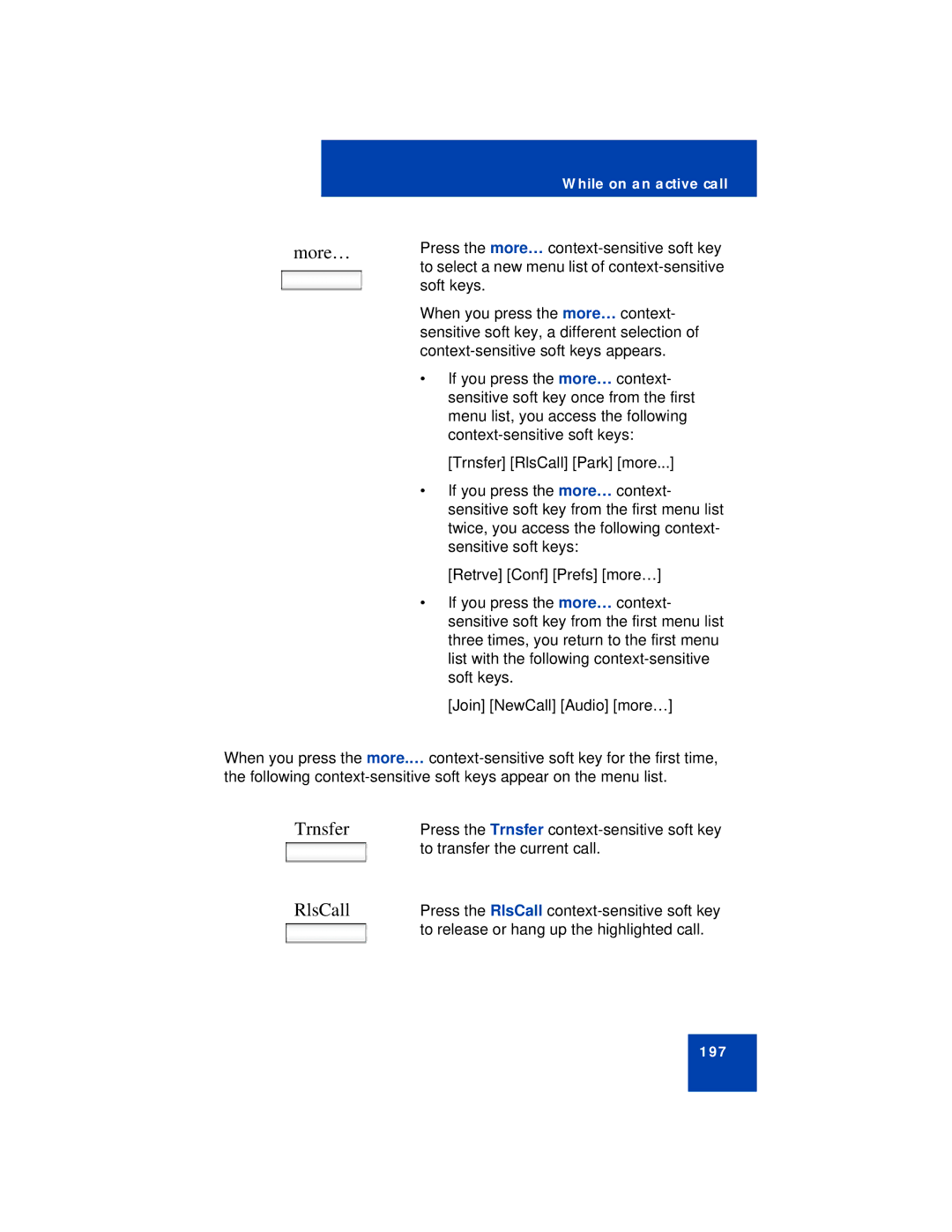 Avaya NN43112-101 manual More…, RlsCall 