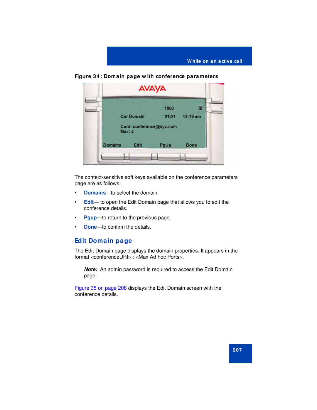 Avaya NN43112-101 manual Edit Domain, Domain page with conference parameters 