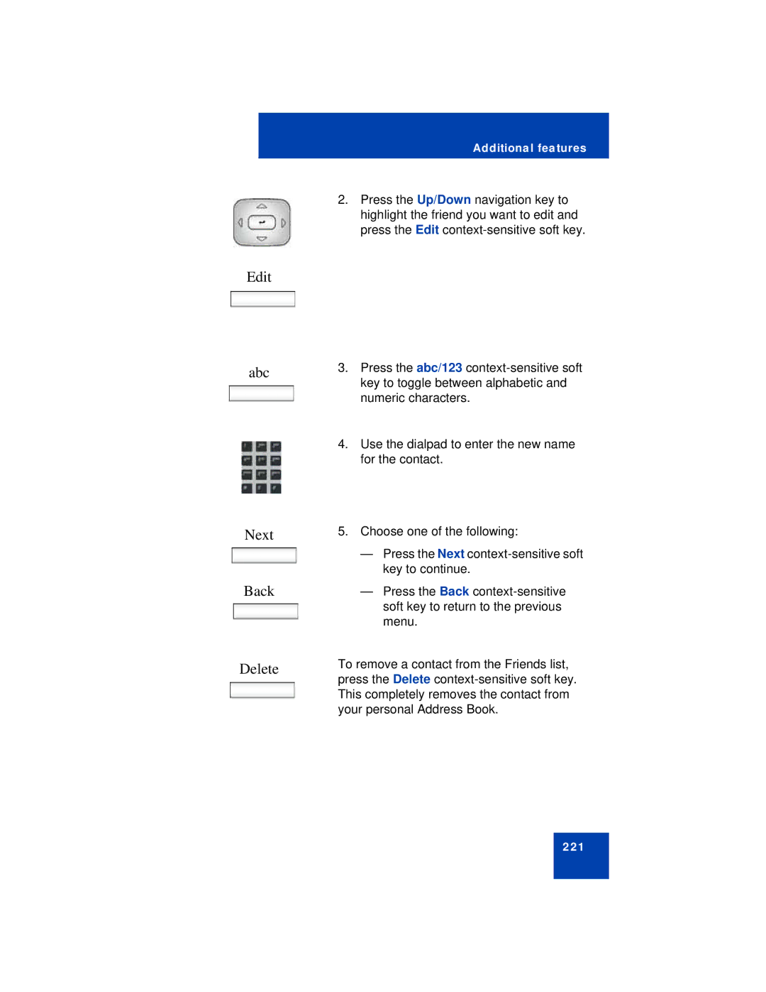 Avaya NN43112-101 manual Edit Abc, Back Delete 