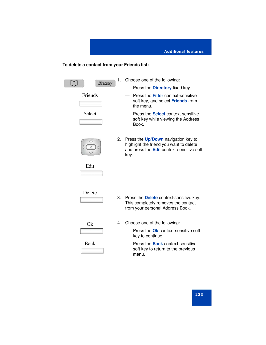 Avaya NN43112-101 manual Edit Delete, To delete a contact from your Friends list 