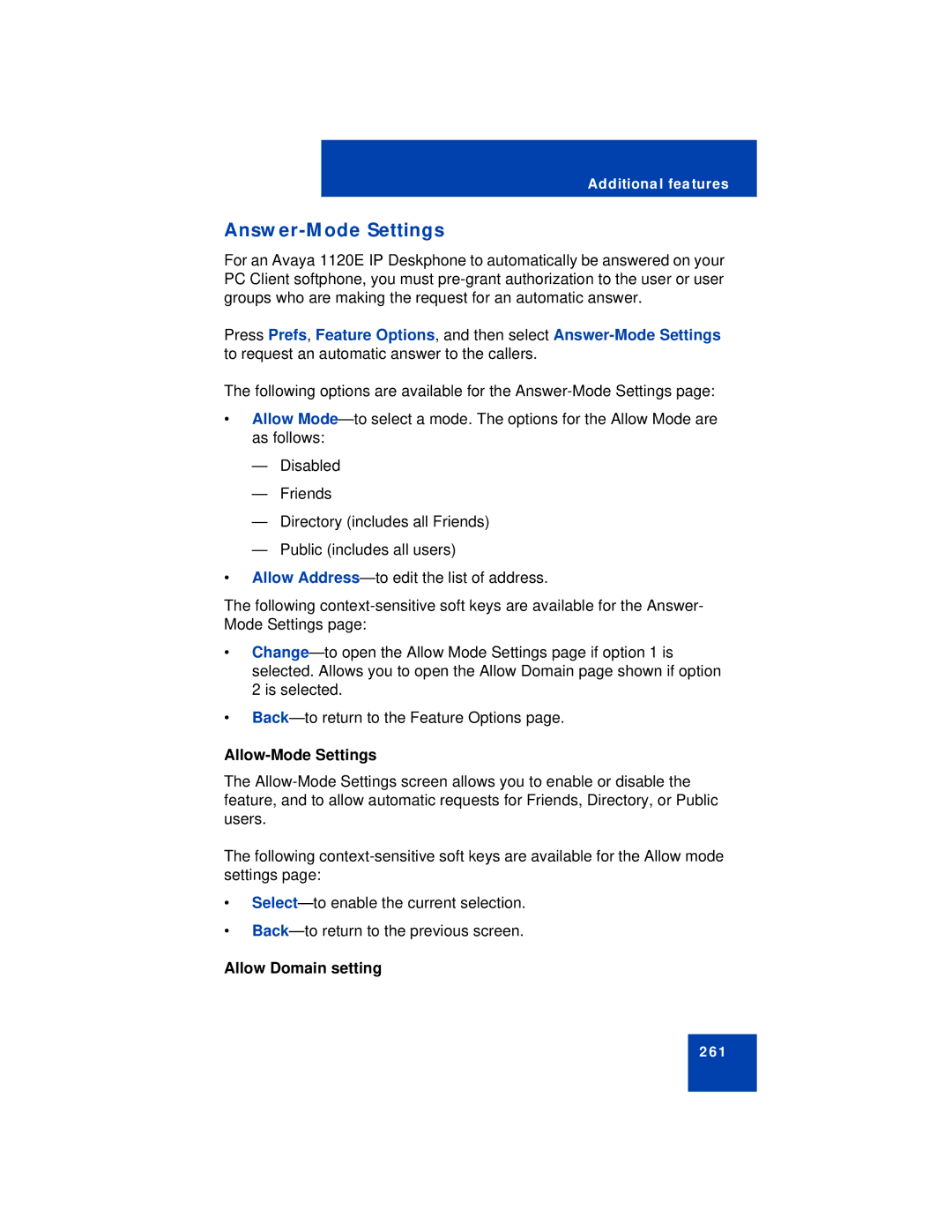 Avaya NN43112-101 manual Answer-Mode Settings, Allow-Mode Settings, Allow Domain setting 