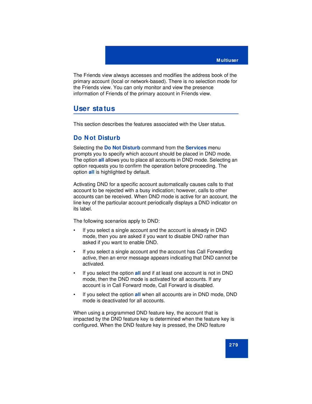 Avaya NN43112-101 manual User status, Do Not Disturb 