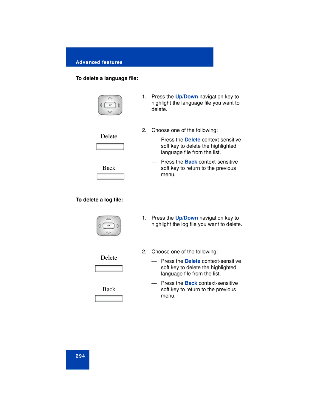 Avaya NN43112-101 manual To delete a language file, To delete a log file 