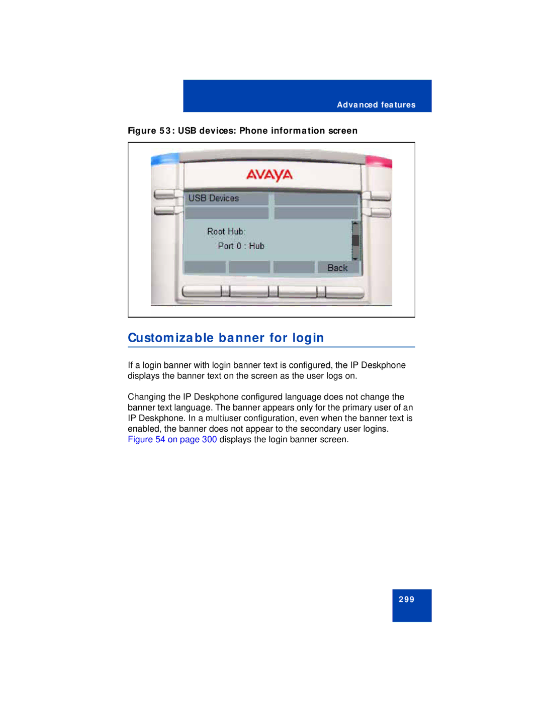 Avaya NN43112-101 manual Customizable banner for login, USB devices Phone information screen 