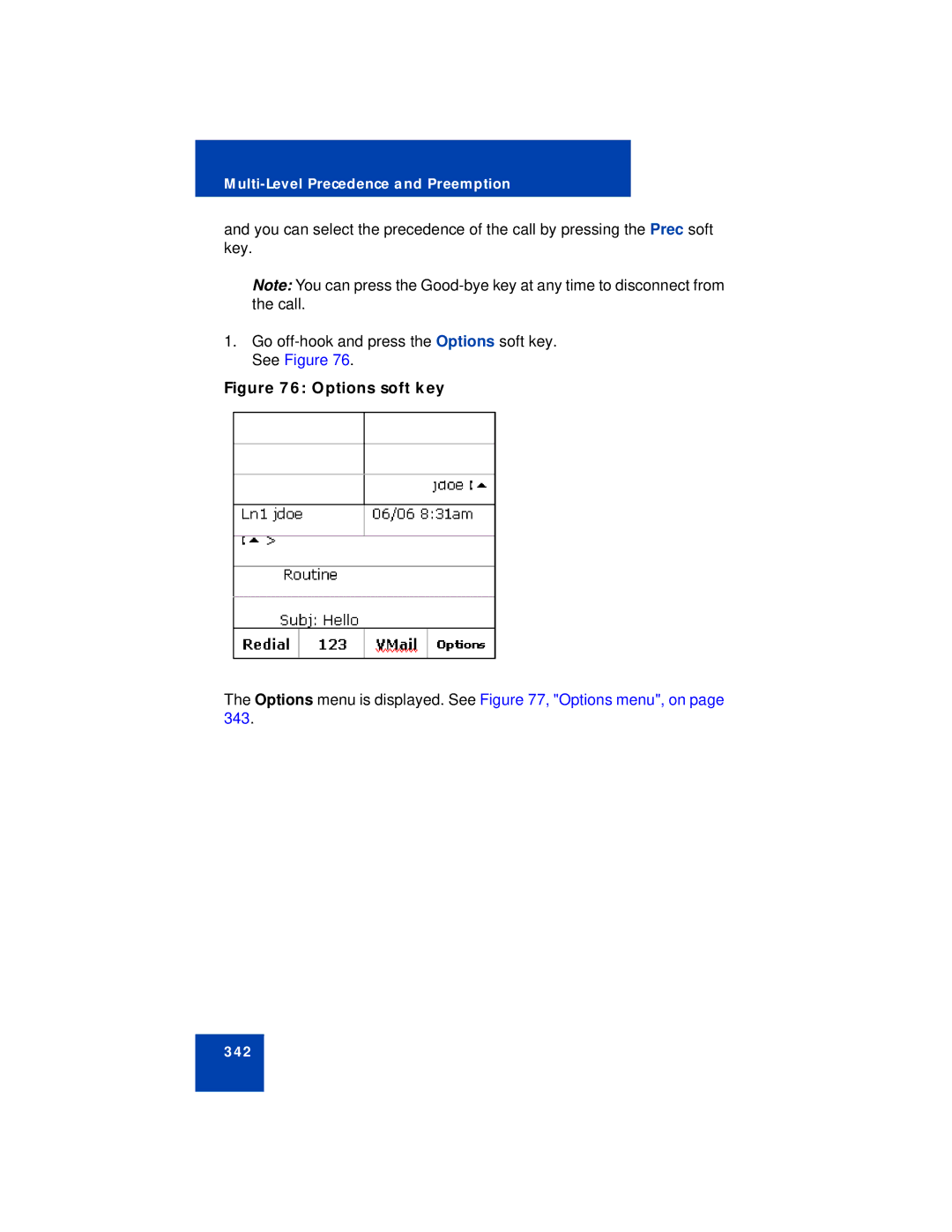 Avaya NN43112-101 manual Options soft key 