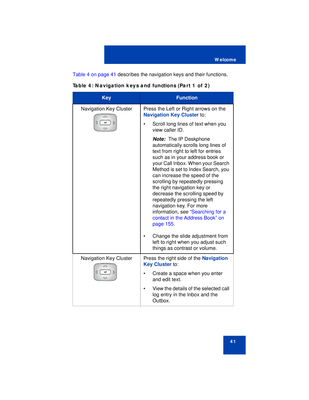 Avaya NN43112-101 manual Navigation keys and functions Part 1, Key Function 