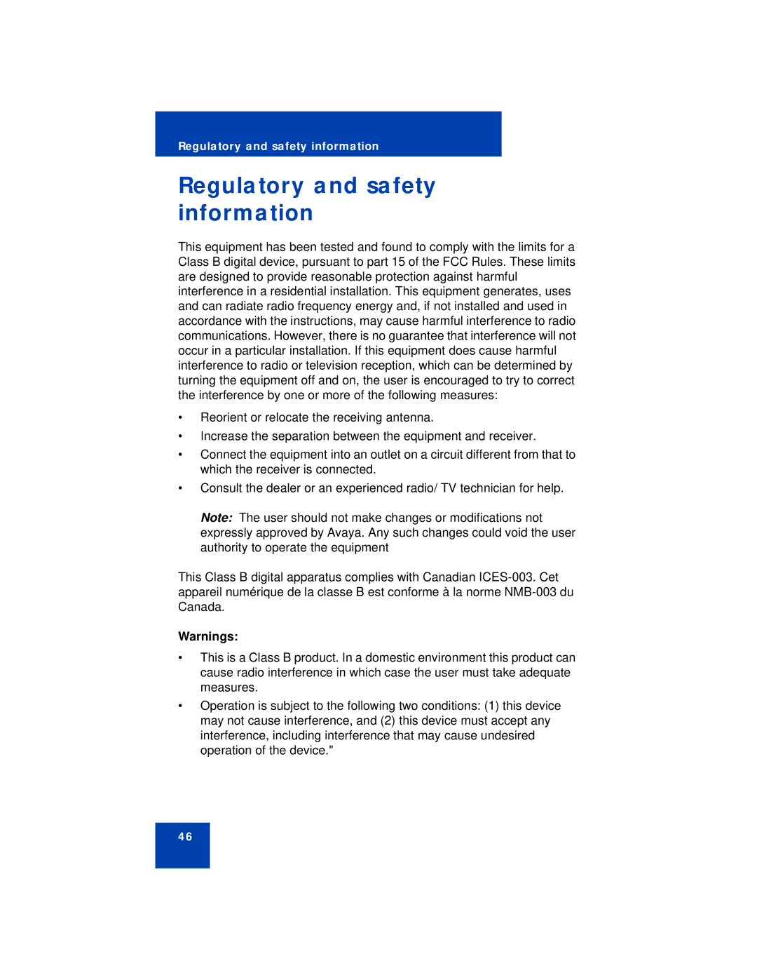 Avaya NN43112-101 manual Regulatory and safety information 