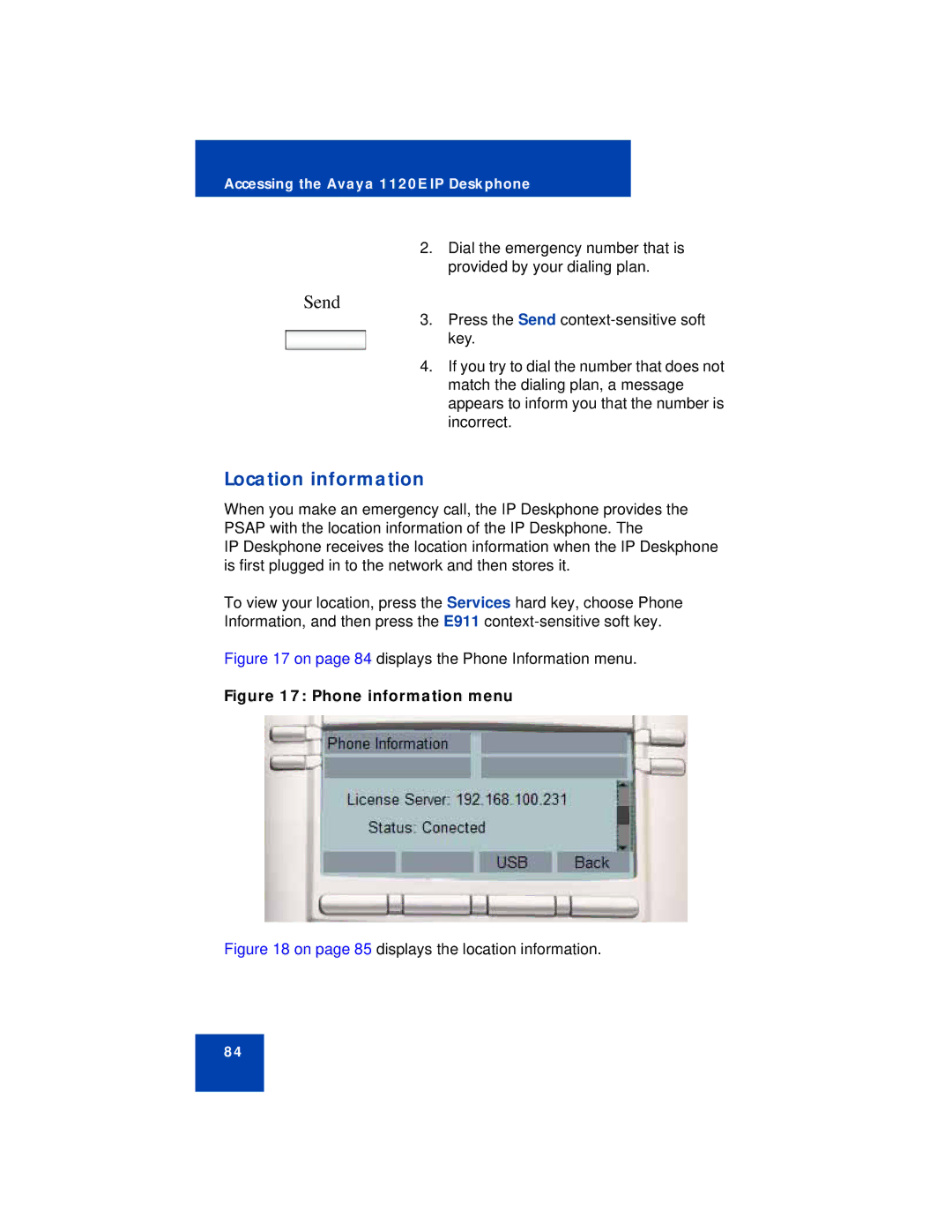 Avaya NN43112-101 manual Send, Location information 