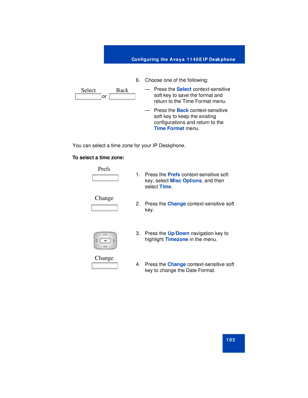 Avaya NN43113-101 manual To select a time zone 