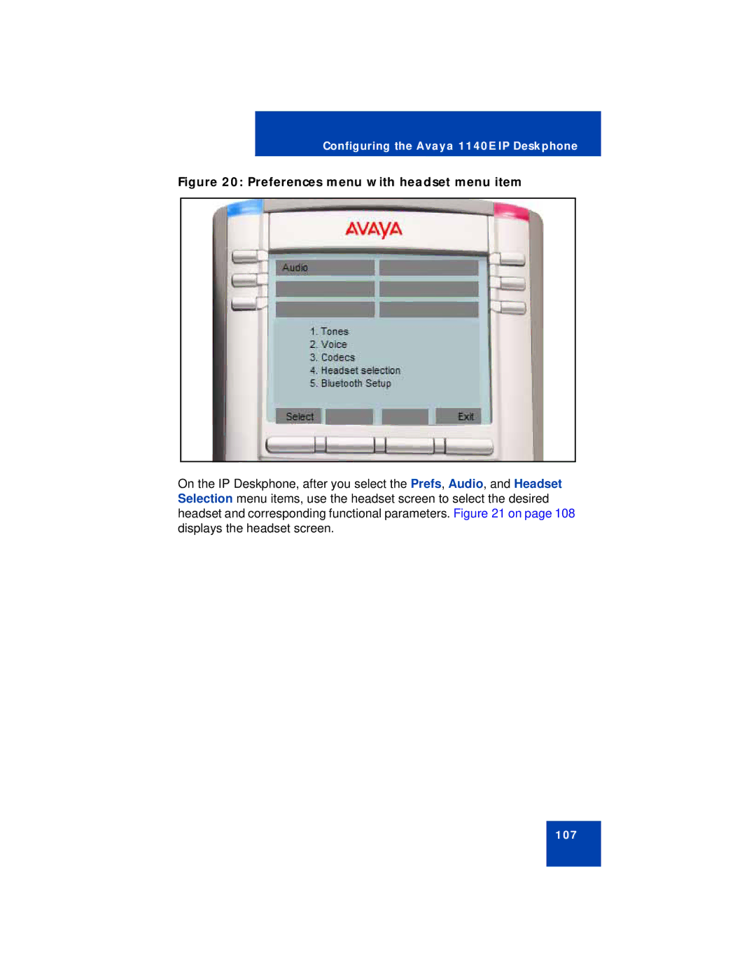 Avaya NN43113-101 manual Preferences menu with headset menu item 