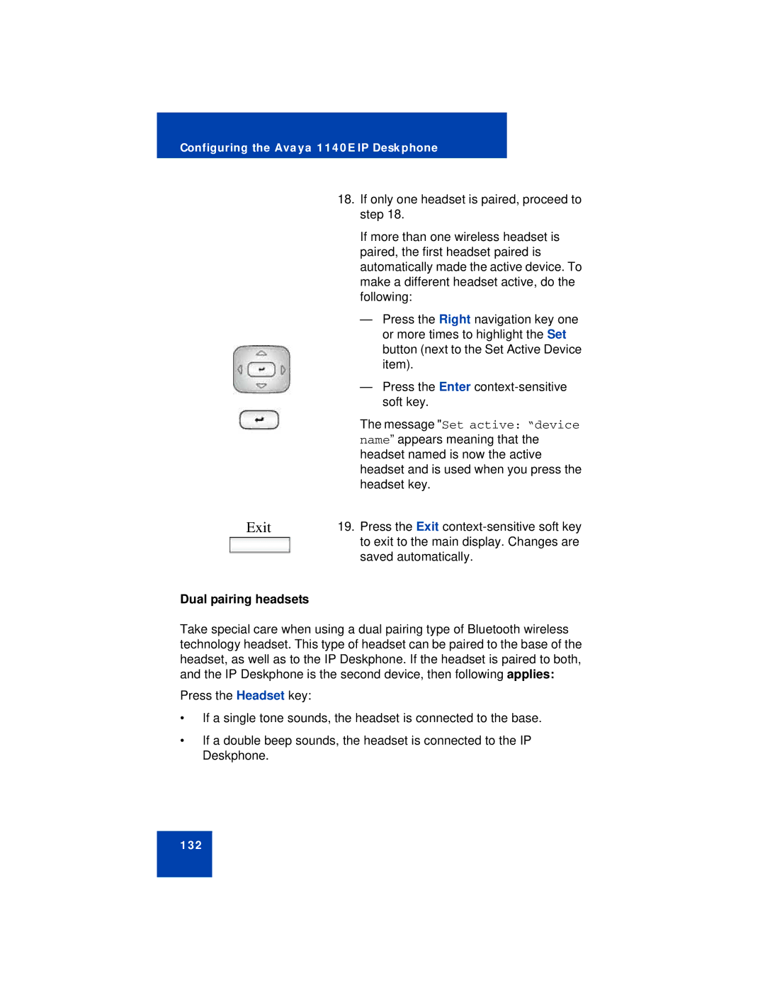Avaya NN43113-101 manual Exit, Dual pairing headsets 