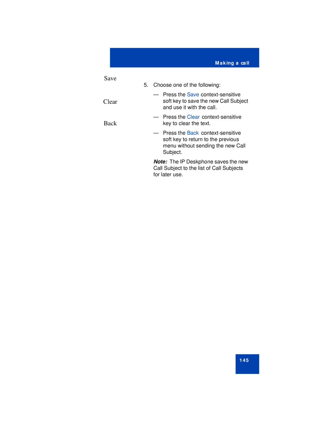 Avaya NN43113-101 manual Save Clear Back 