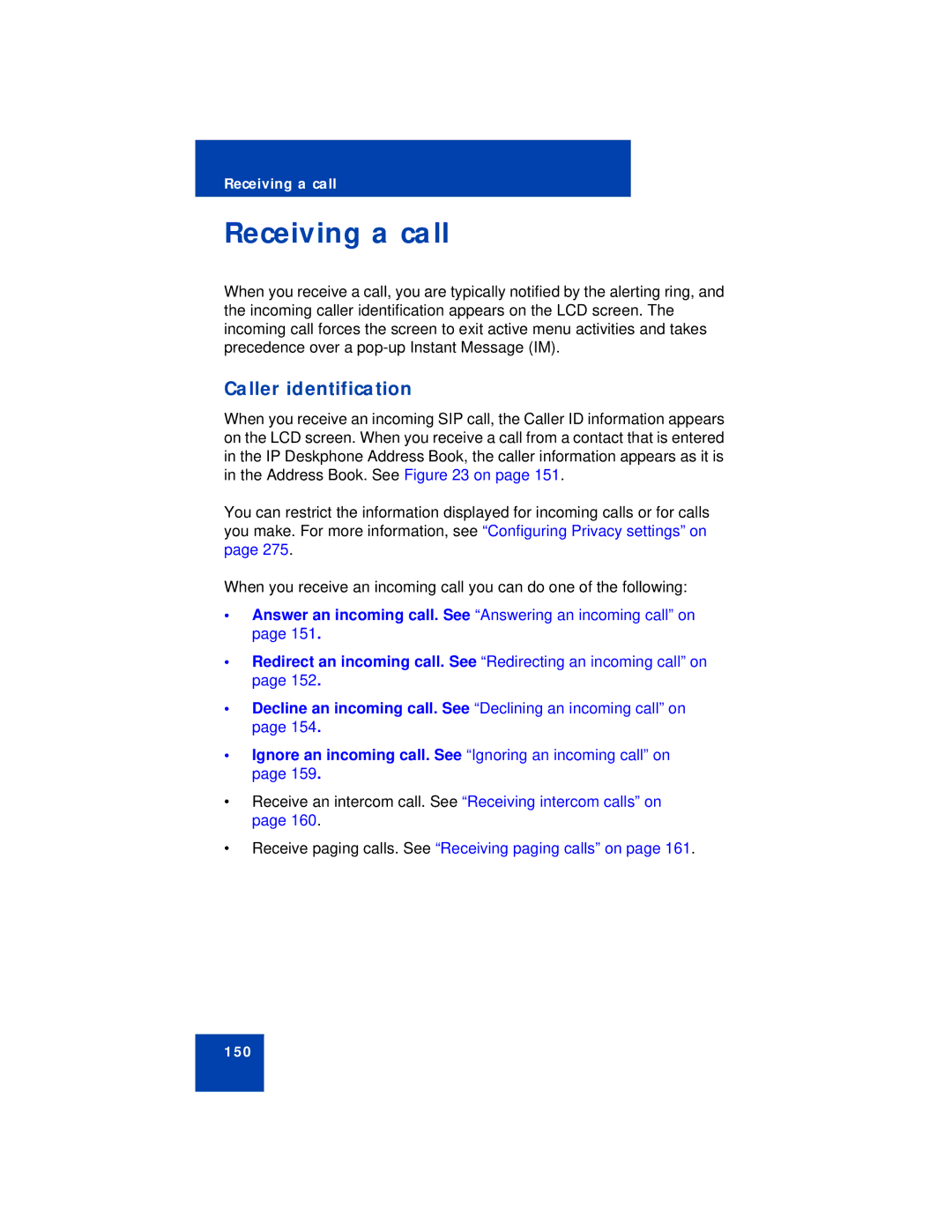 Avaya NN43113-101 manual Receiving a call, Caller identification 