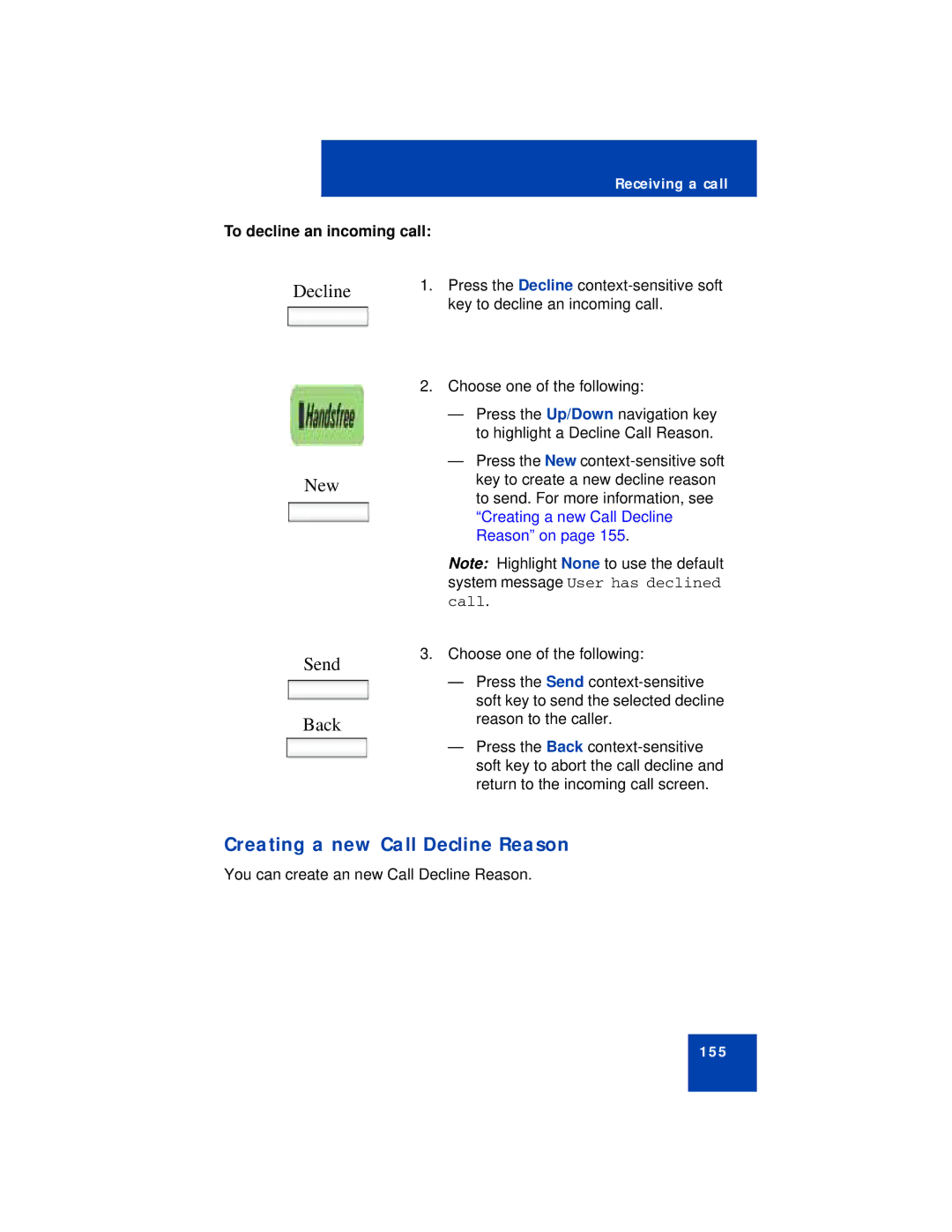 Avaya NN43113-101 manual Creating a new Call Decline Reason, To decline an incoming call 