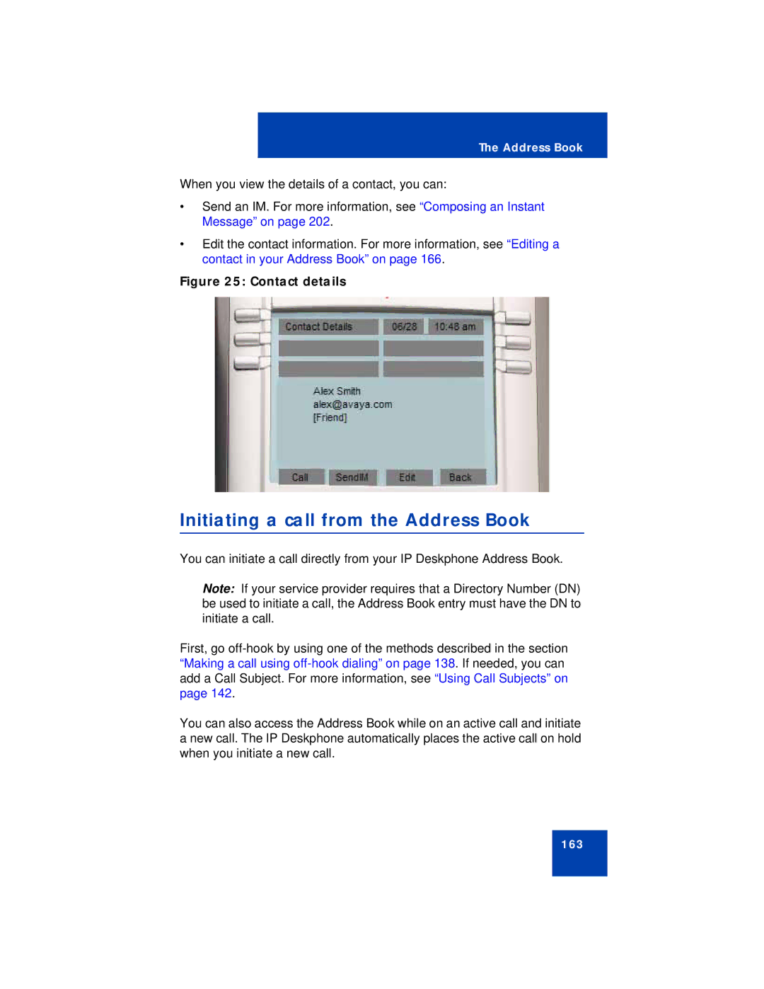 Avaya NN43113-101 manual Initiating a call from the Address Book, Contact details 