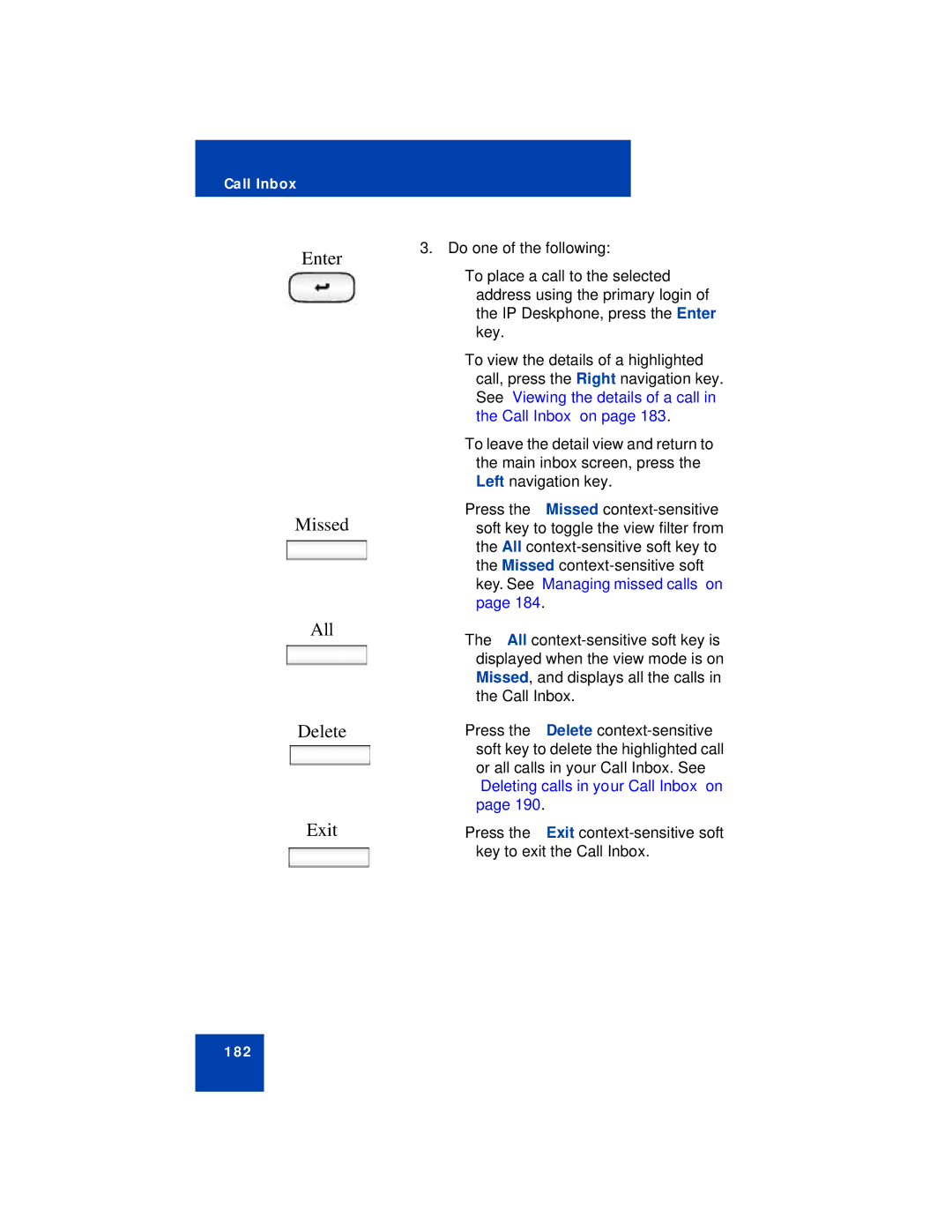 Avaya NN43113-101 manual Enter Missed, All Delete Exit 