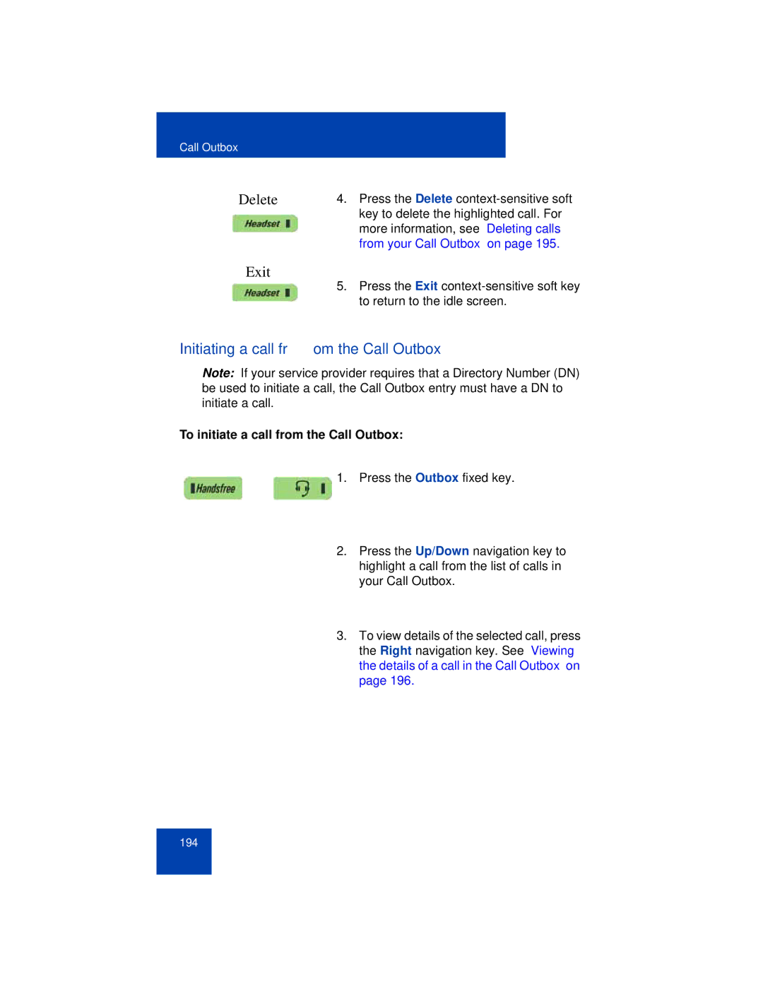 Avaya NN43113-101 manual Initiating a call from the Call Outbox, To initiate a call from the Call Outbox 