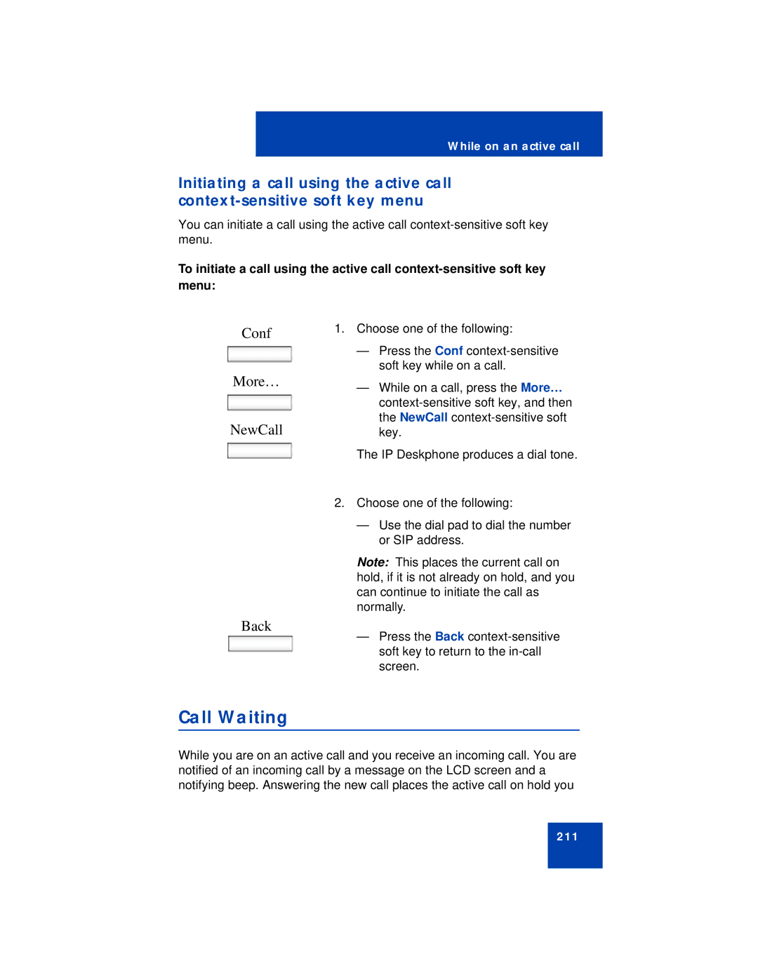 Avaya NN43113-101 manual Call Waiting, More… NewCall 