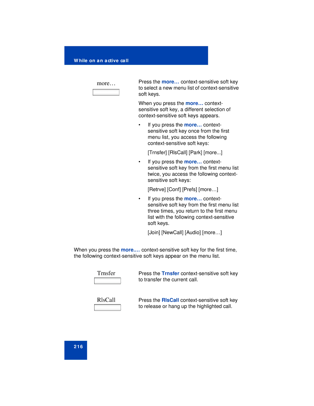 Avaya NN43113-101 manual More…, RlsCall 