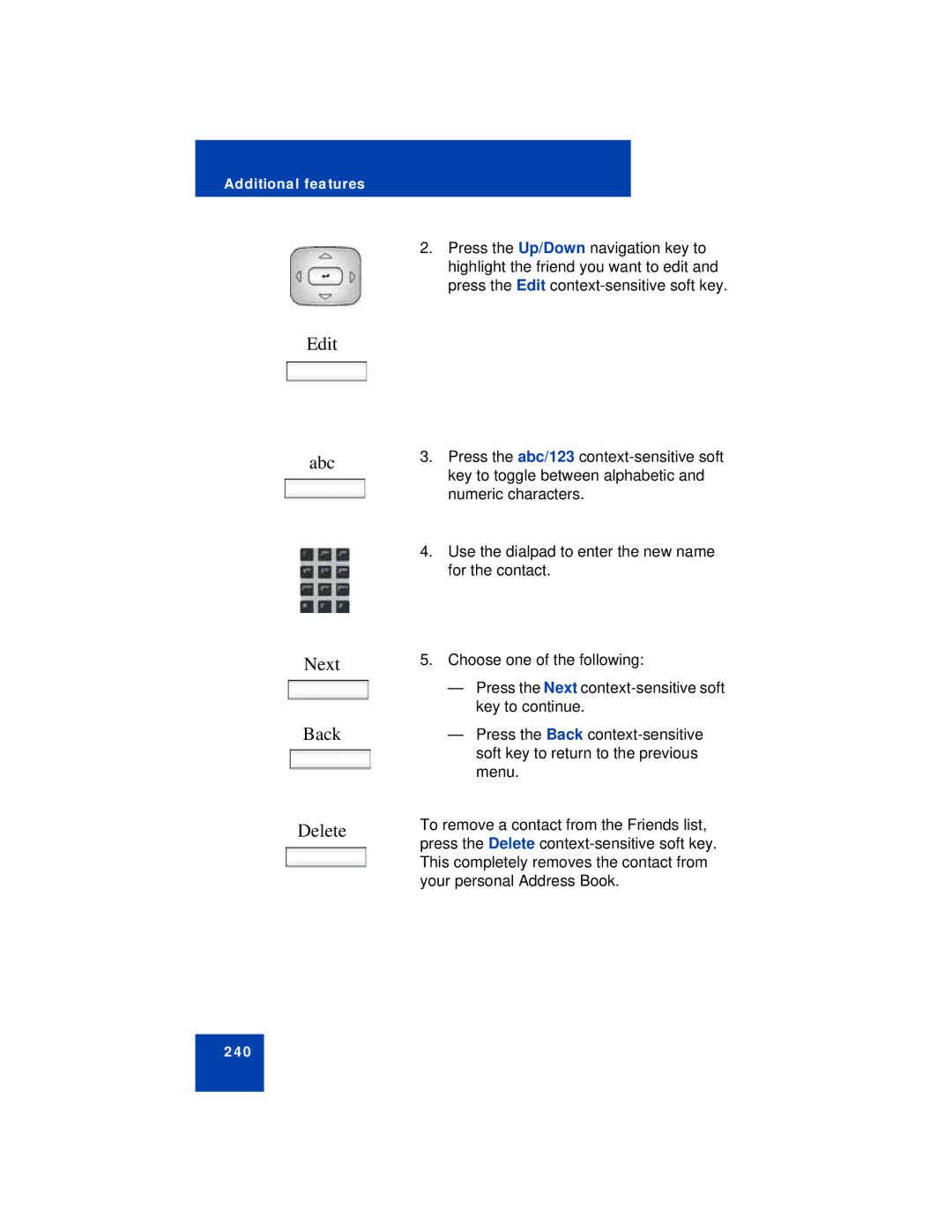 Avaya NN43113-101 manual Edit Abc, Back Delete 