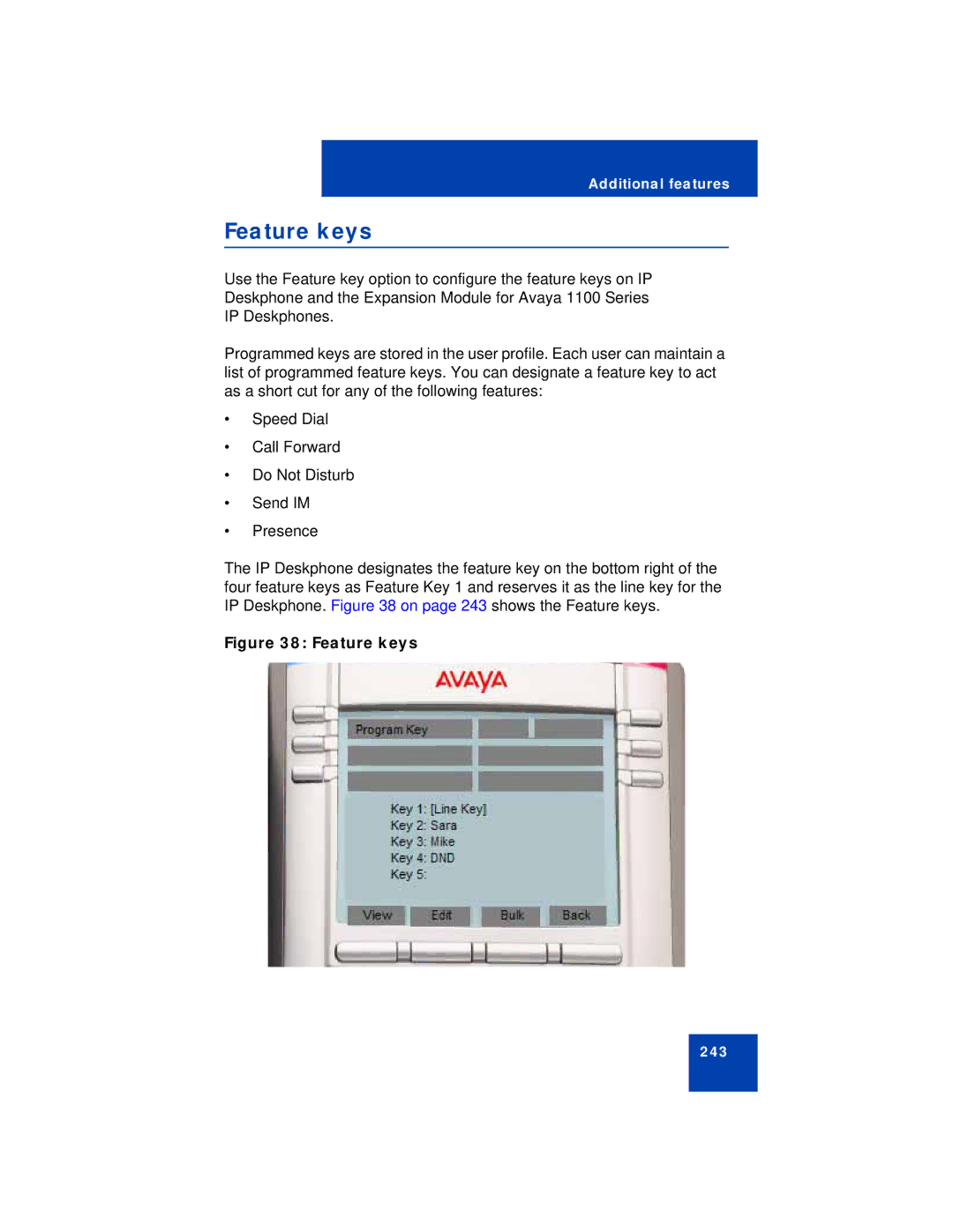 Avaya NN43113-101 manual Feature keys 