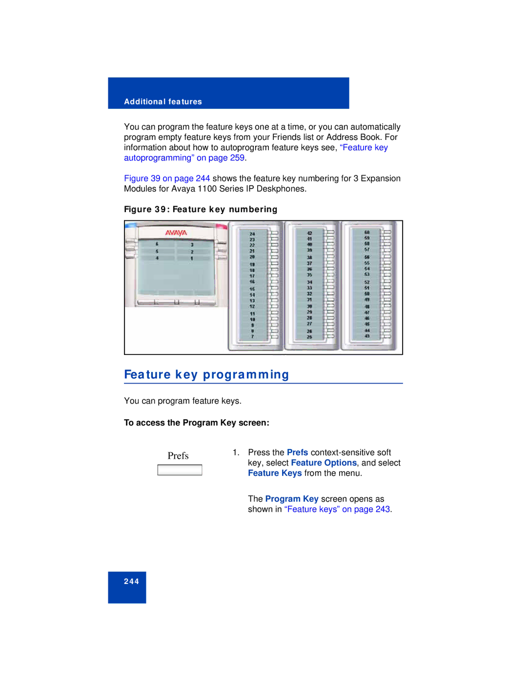 Avaya NN43113-101 manual Feature key programming, To access the Program Key screen 