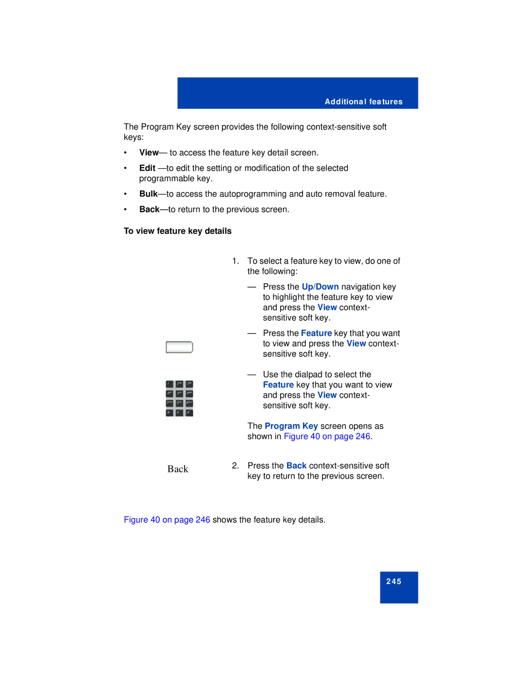 Avaya NN43113-101 manual To view feature key details, On page 246 shows the feature key details 