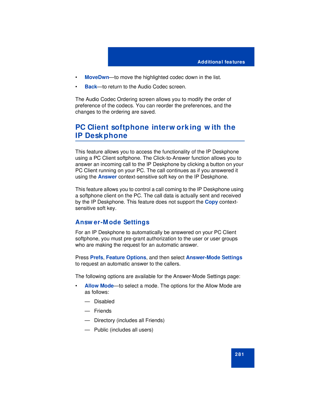 Avaya NN43113-101 manual PC Client softphone interworking with the IP Deskphone, Answer-Mode Settings 