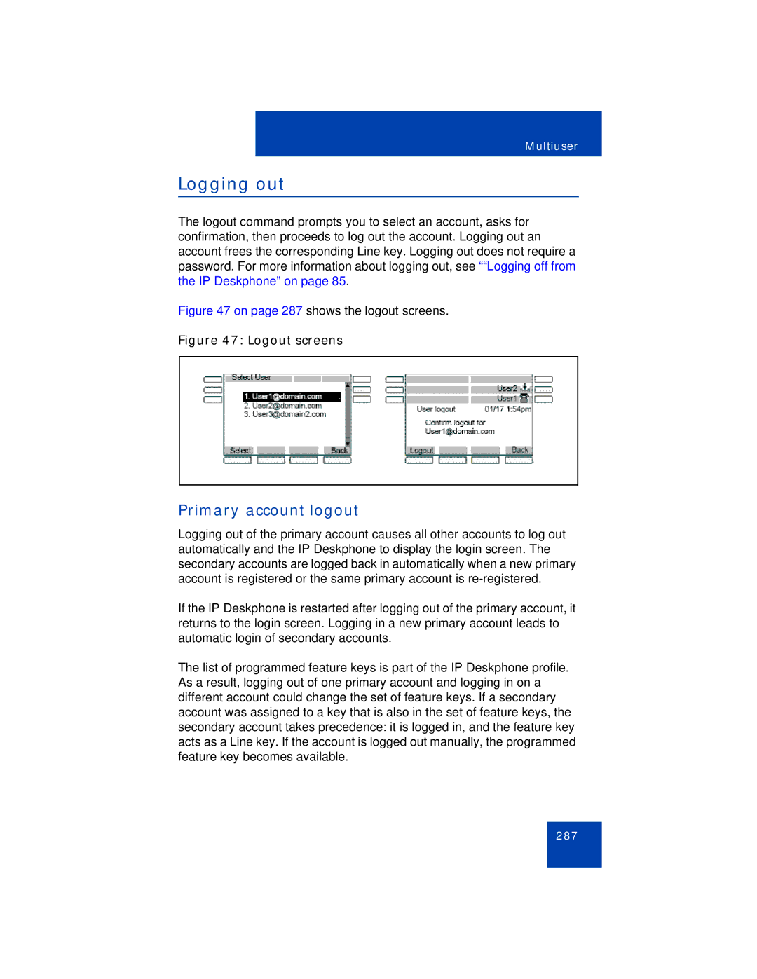 Avaya NN43113-101 manual Logging out, Primary account logout 