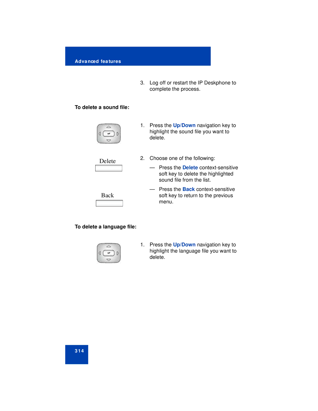 Avaya NN43113-101 manual To delete a sound file, To delete a language file 