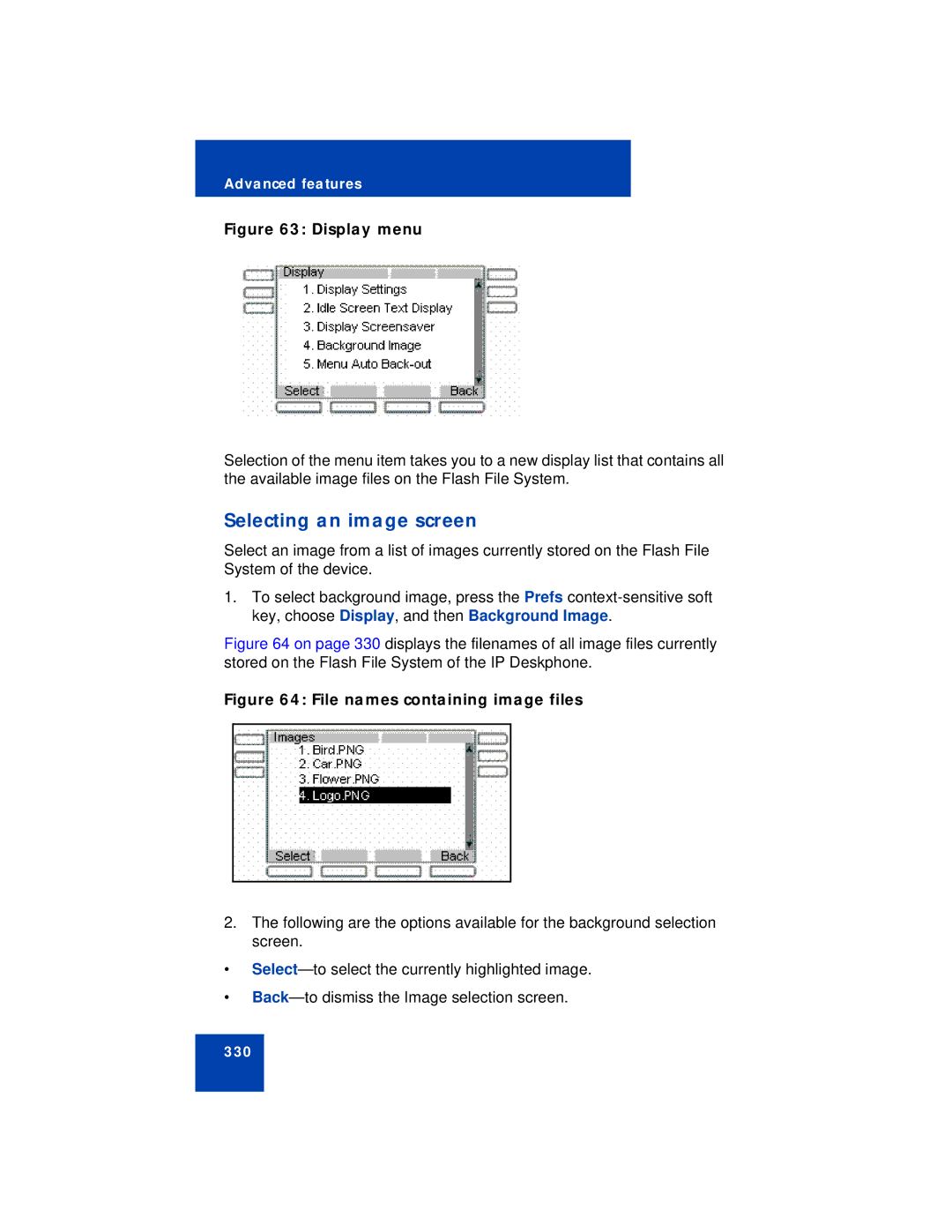 Avaya NN43113-101 manual Selecting an image screen, Display menu 