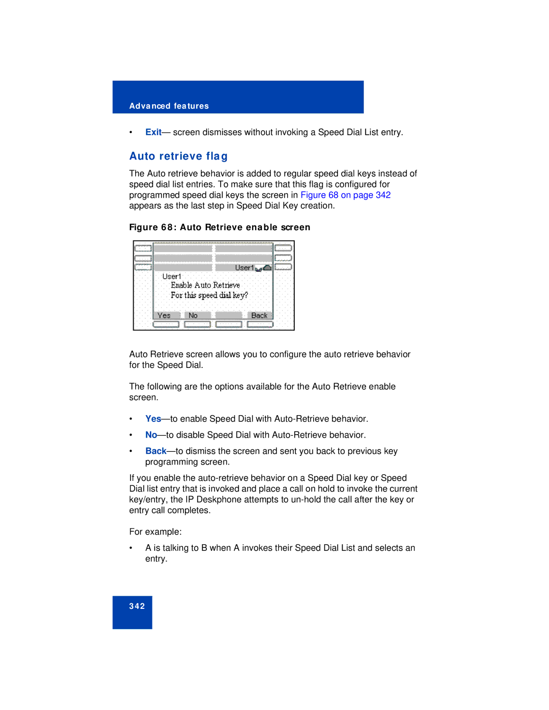 Avaya NN43113-101 manual Auto retrieve flag, Auto Retrieve enable screen 