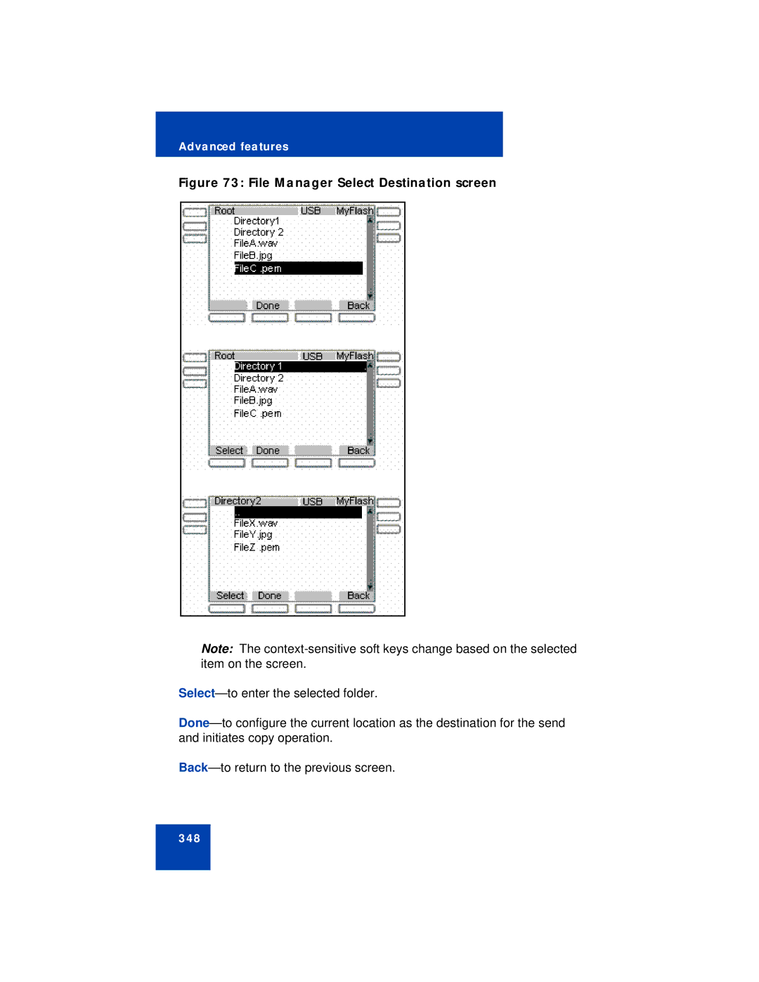 Avaya NN43113-101 manual File Manager Select Destination screen 