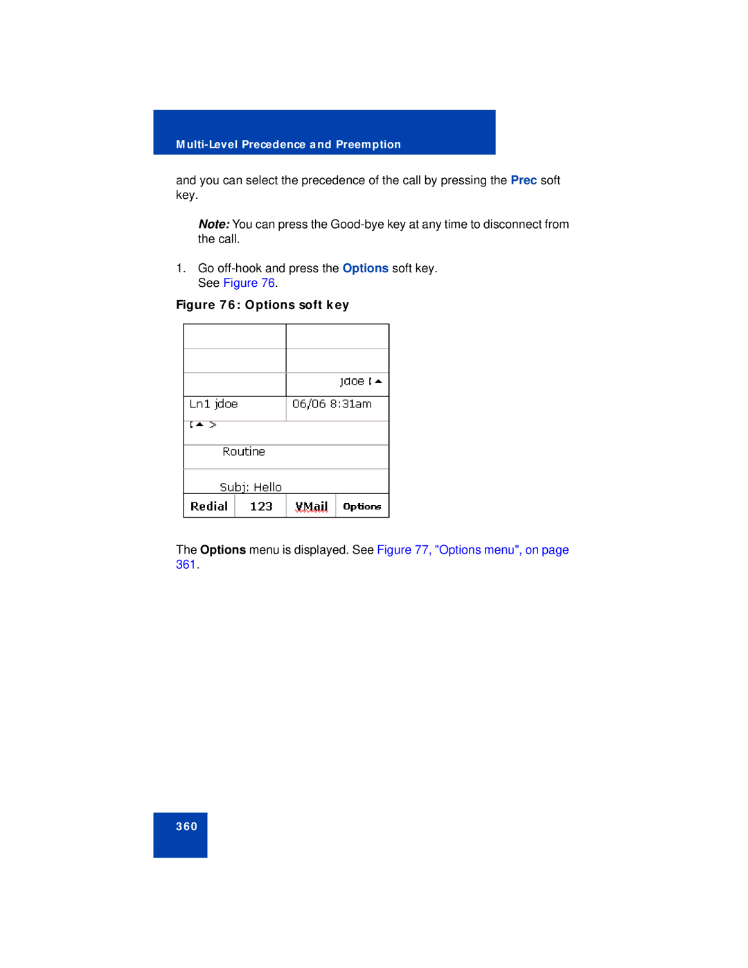 Avaya NN43113-101 manual Options soft key 