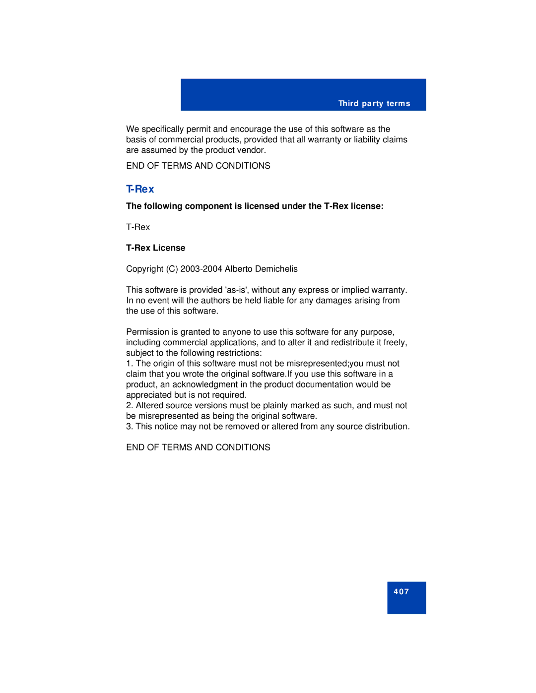 Avaya NN43113-101 manual Following component is licensed under the T-Rex license, Rex License 