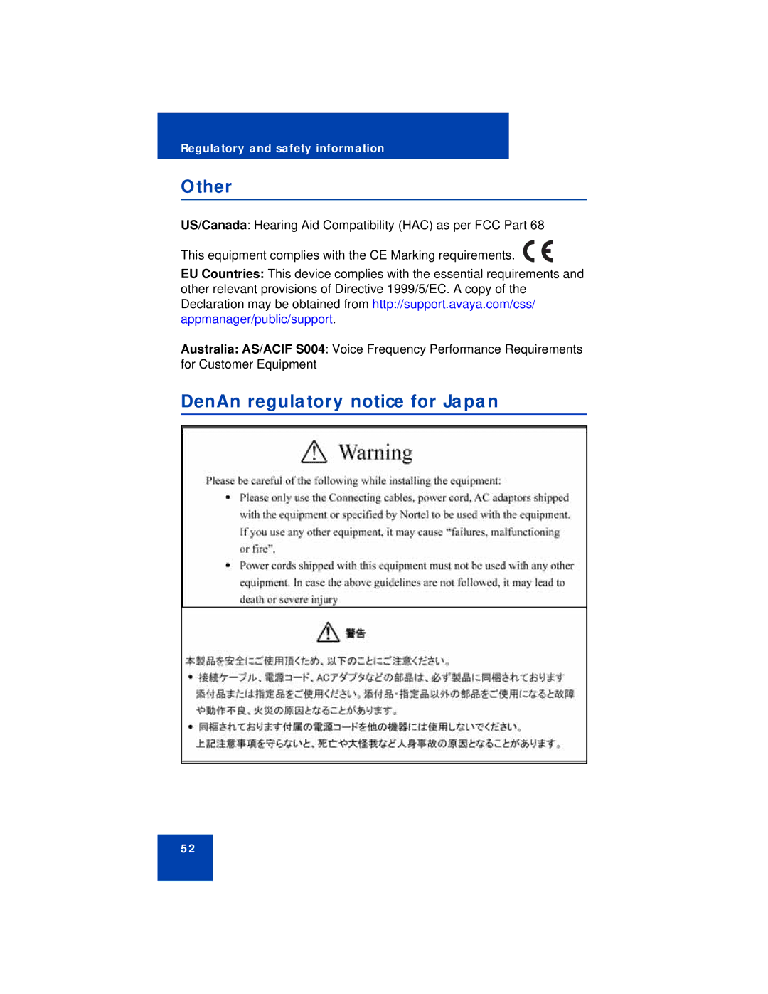 Avaya NN43113-101 manual Other, DenAn regulatory notice for Japan 