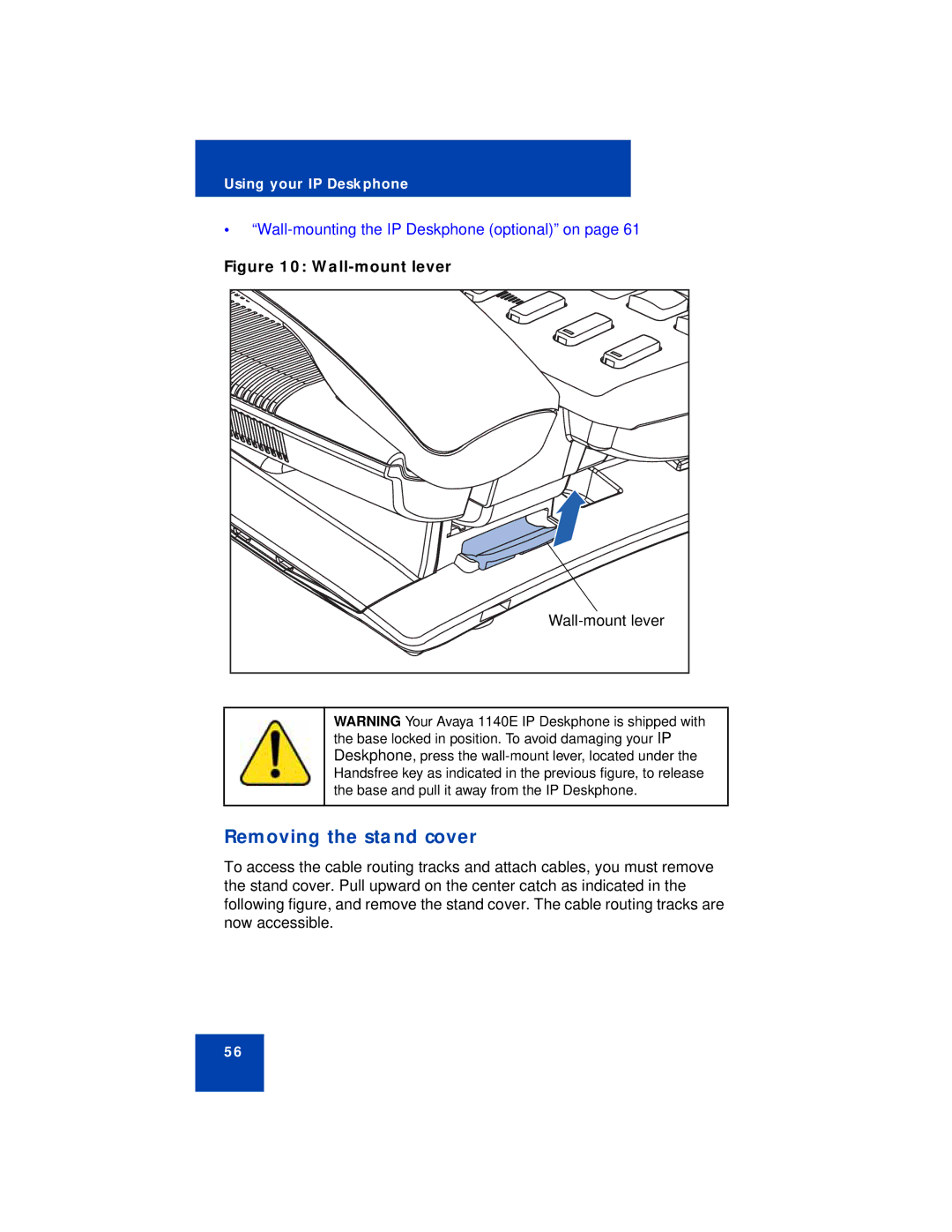 Avaya NN43113-101 manual Removing the stand cover, Wall-mount lever 