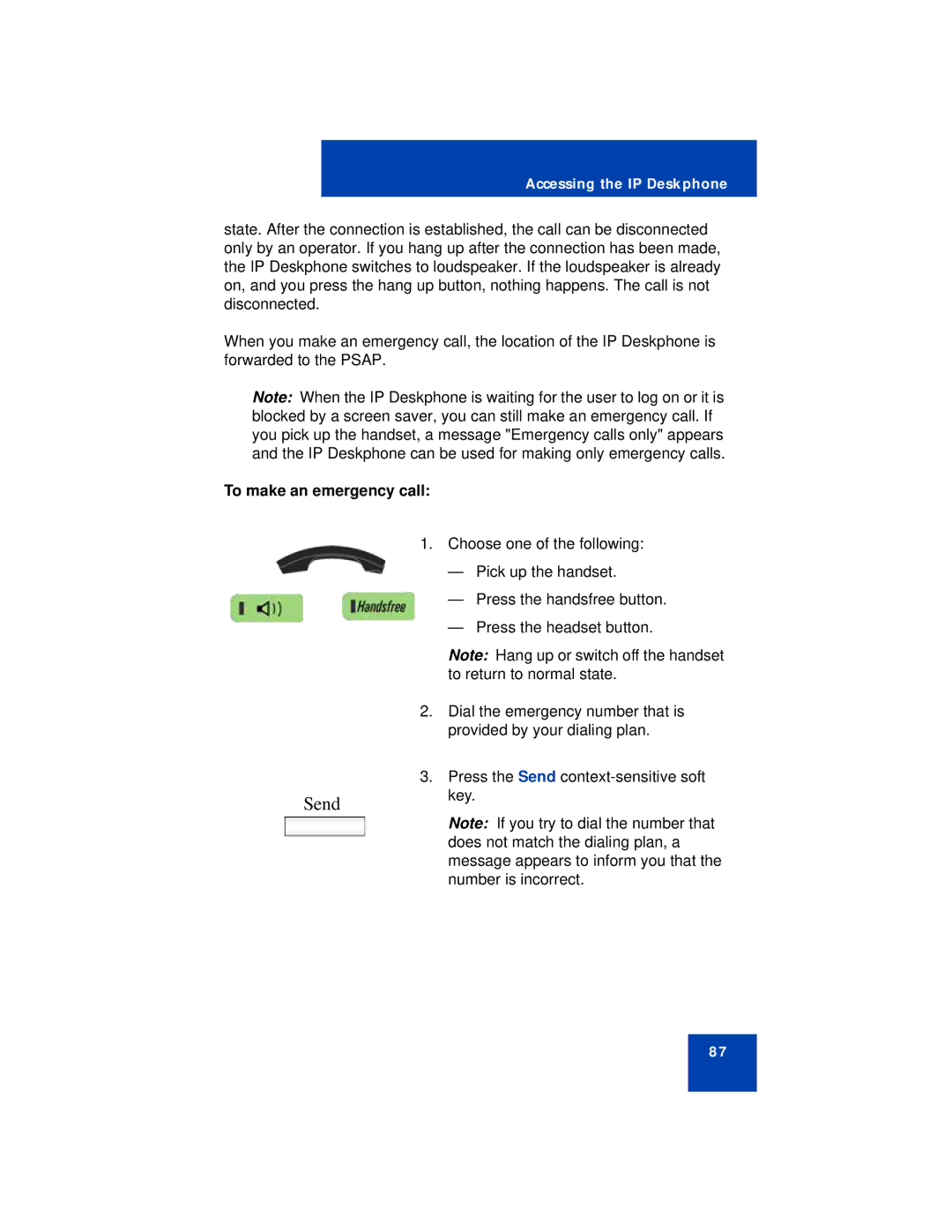 Avaya NN43113-101 manual Sendkey, To make an emergency call 