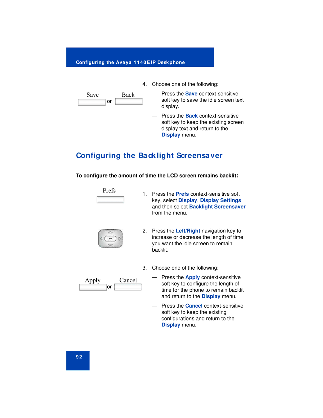 Avaya NN43113-101 manual Configuring the Backlight Screensaver, Save Back 
