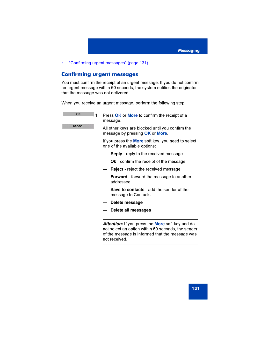 Avaya 4075, NN43120-122, 4070, 4027 manual Confirming urgent messages, Delete message Delete all messages 