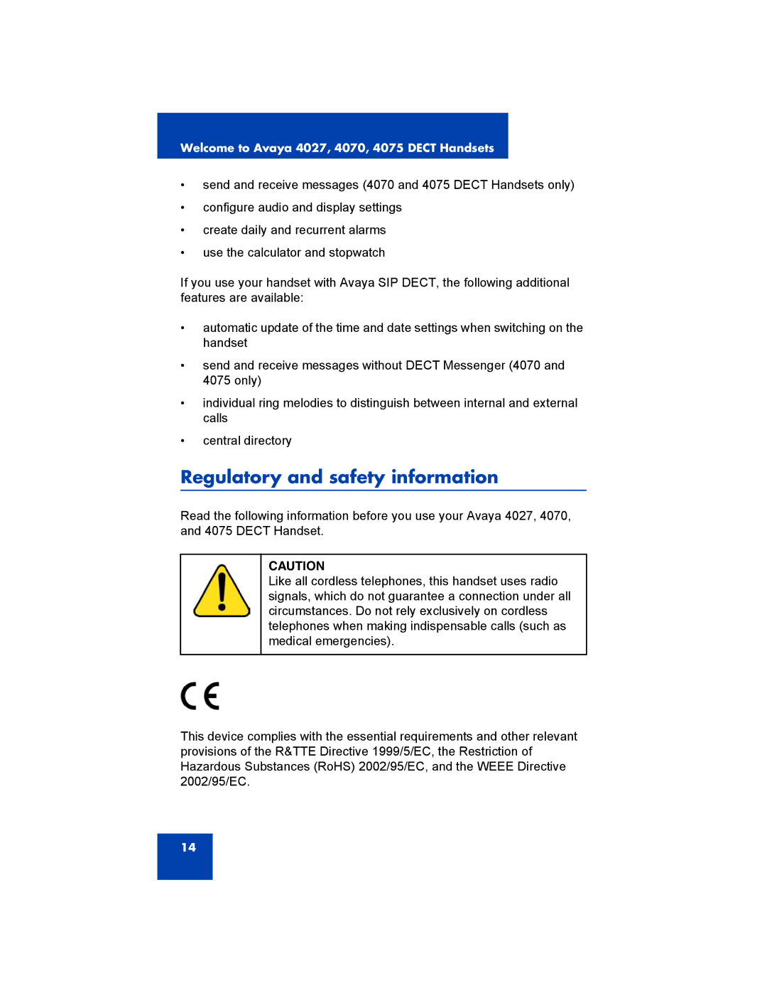 Avaya 4027, NN43120-122, 4070, 4075 manual Regulatory and safety information 