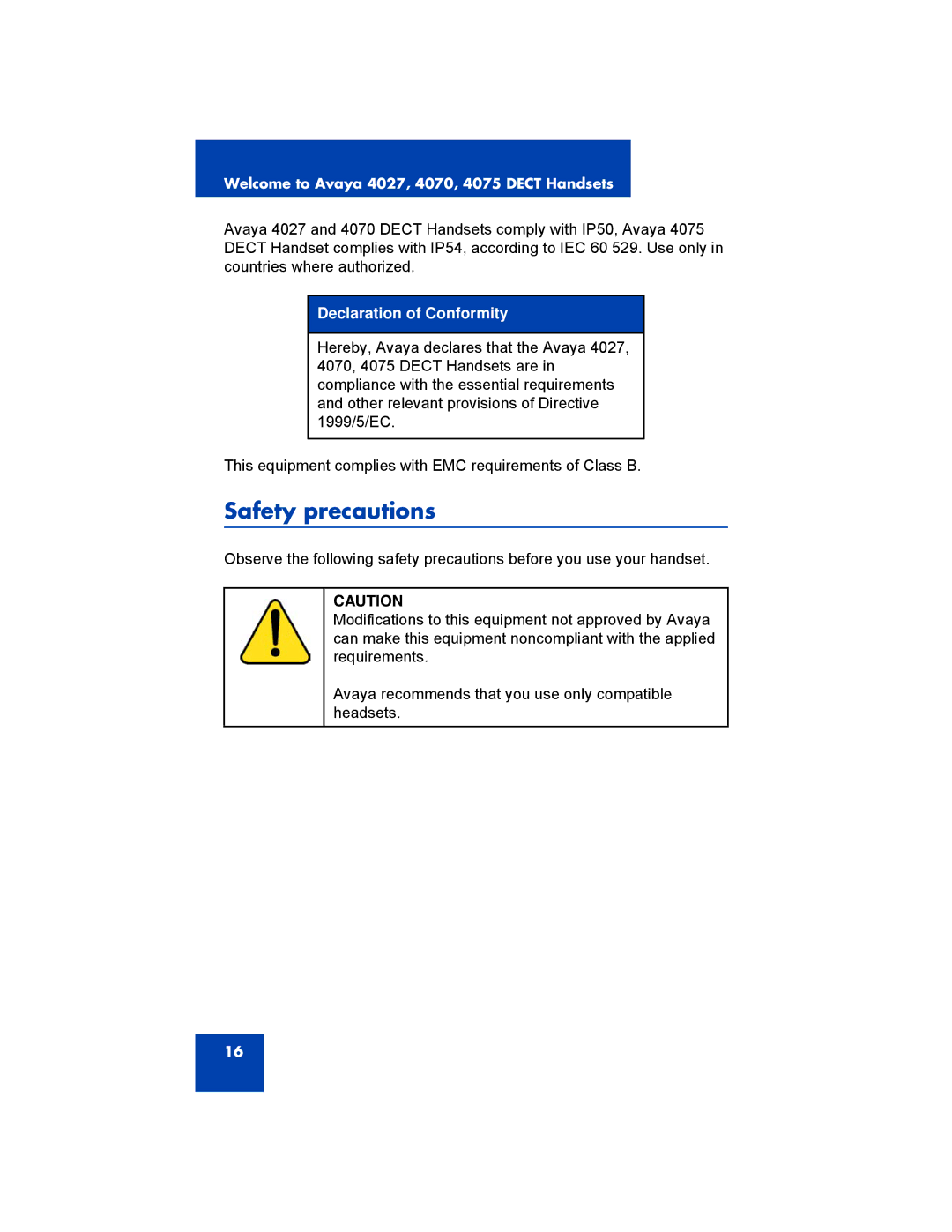 Avaya NN43120-122, 4070, 4027, 4075 manual Safety precautions, Declaration of Conformity 