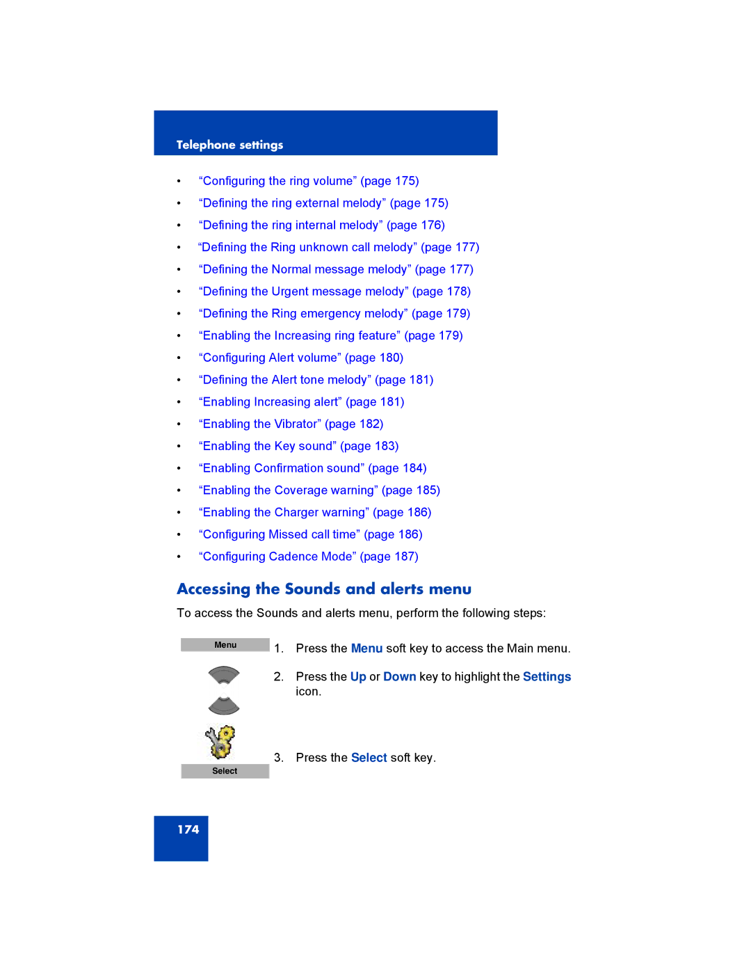 Avaya 4027, NN43120-122, 4070, 4075 manual Accessing the Sounds and alerts menu 