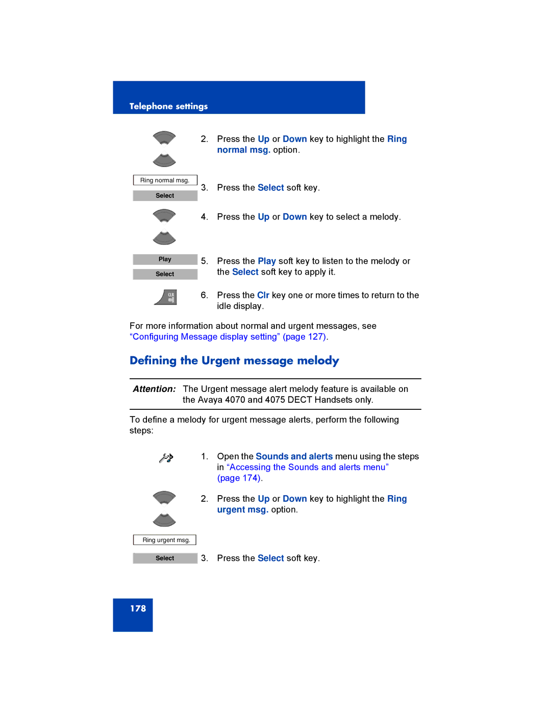 Avaya 4027, NN43120-122, 4070, 4075 manual Defining the Urgent message melody 