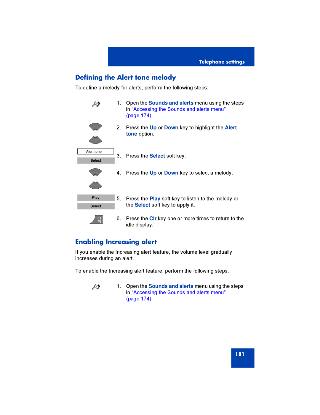 Avaya 4070, NN43120-122, 4027, 4075 manual Defining the Alert tone melody, Enabling Increasing alert 