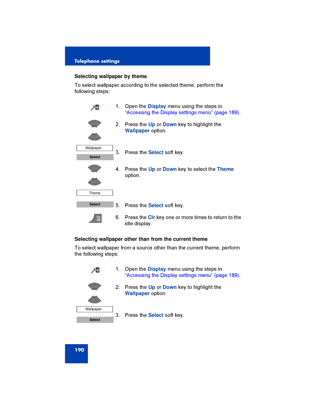 Avaya 4027, NN43120-122, 4070, 4075 manual Selecting wallpaper by theme, Selecting wallpaper other than from the current theme 